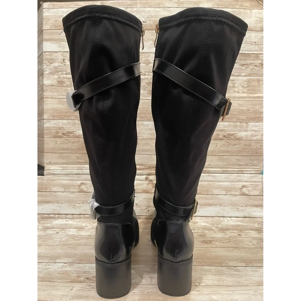 Journee Collection‎ Black Over-The-Knee Block Heel Boots Buckle Size 9XWC NEW